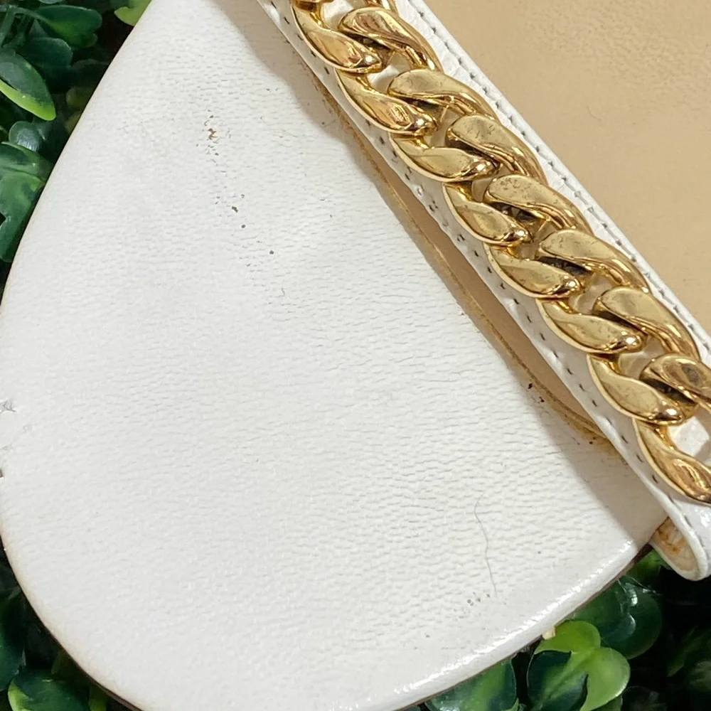 Style & Co. White Open-Toe Heels with Gold Chain Accent